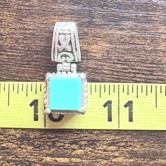 VTG Sterling Silver 925 Turquoise Bezel Set Scroll Pendant Size 1.25" Length - Picture 9 of 10